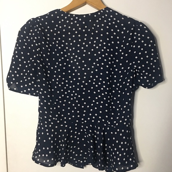 Navy Gothabilly V-Neck Button Down Floral Polka Dot Blouse - Picture 3 of 3